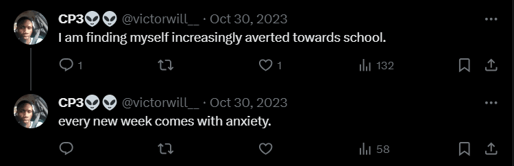 My tweet about my disdain for school