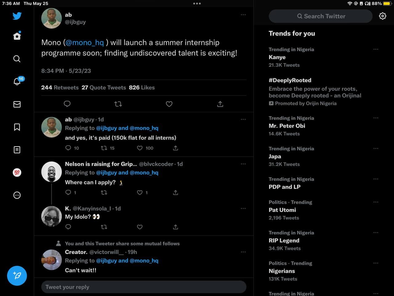 Ab's tweet about the internship