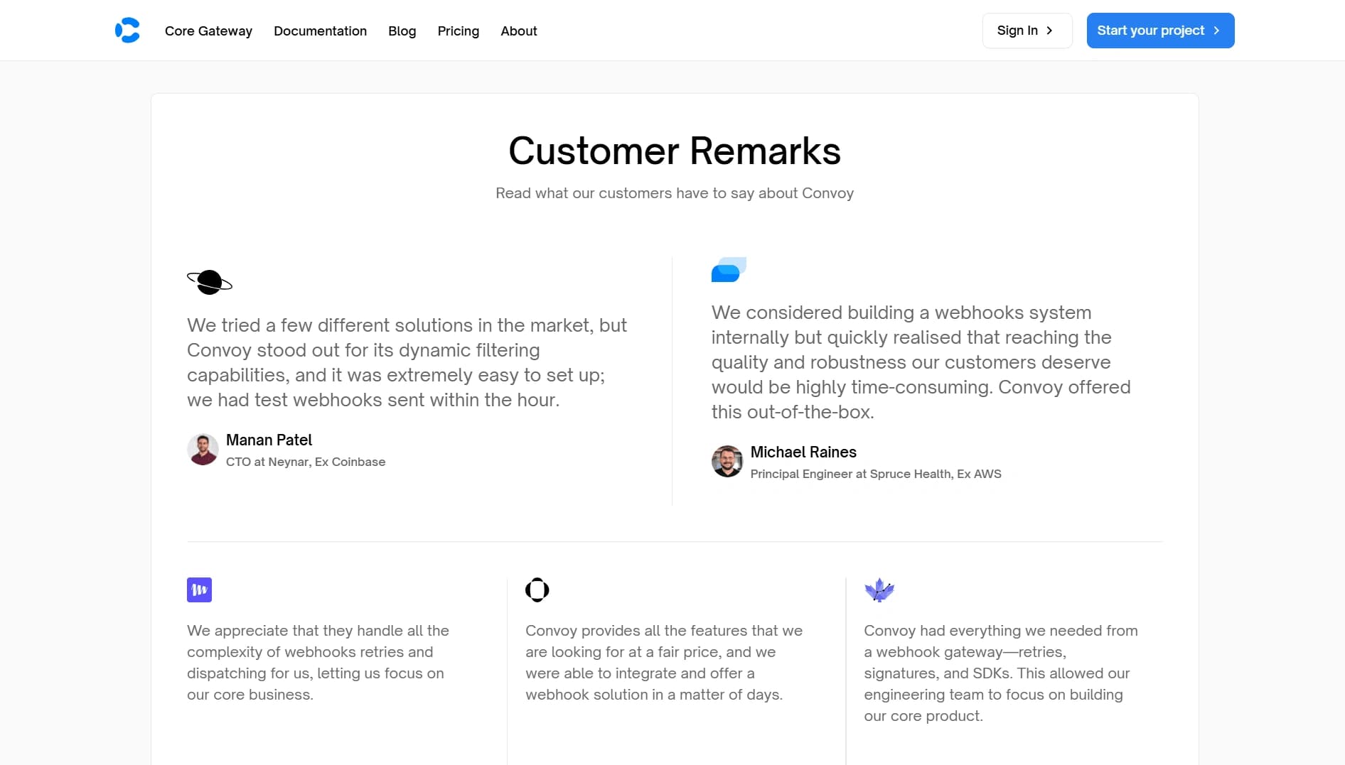 Testimonials section