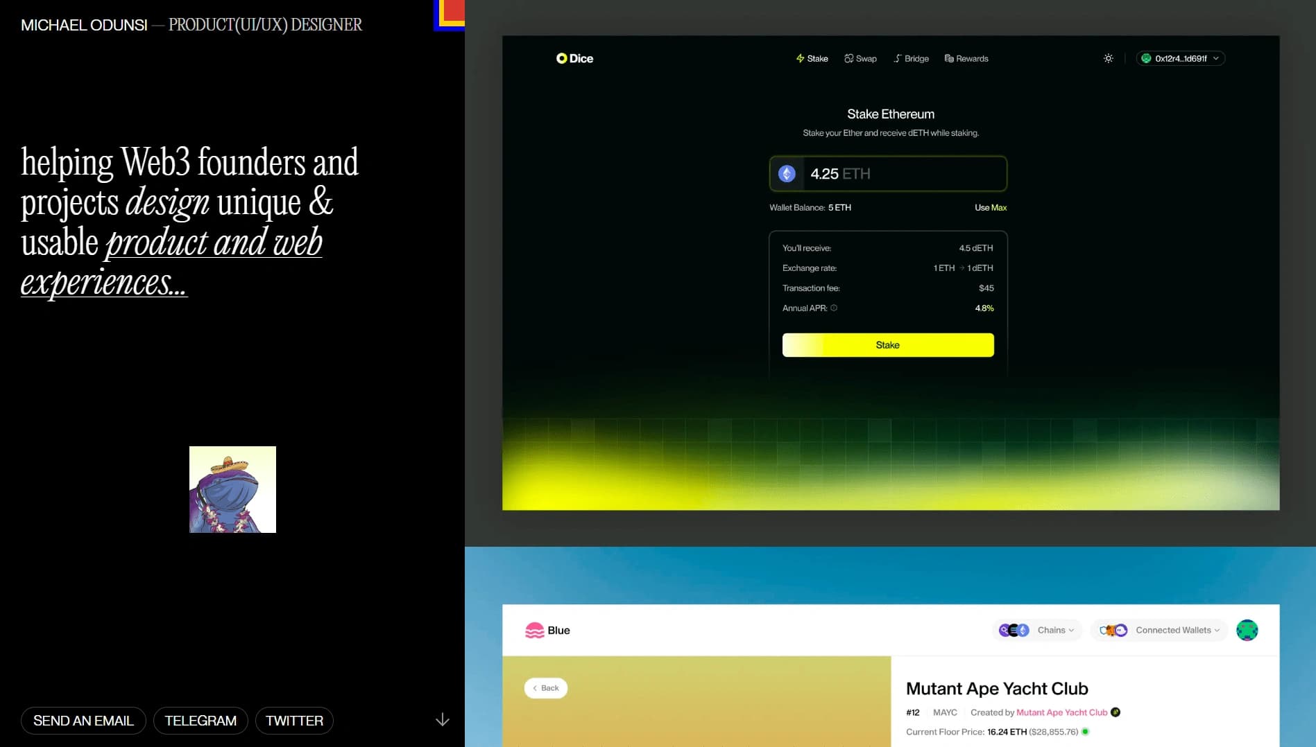 Odunsi's portfolio in black theme