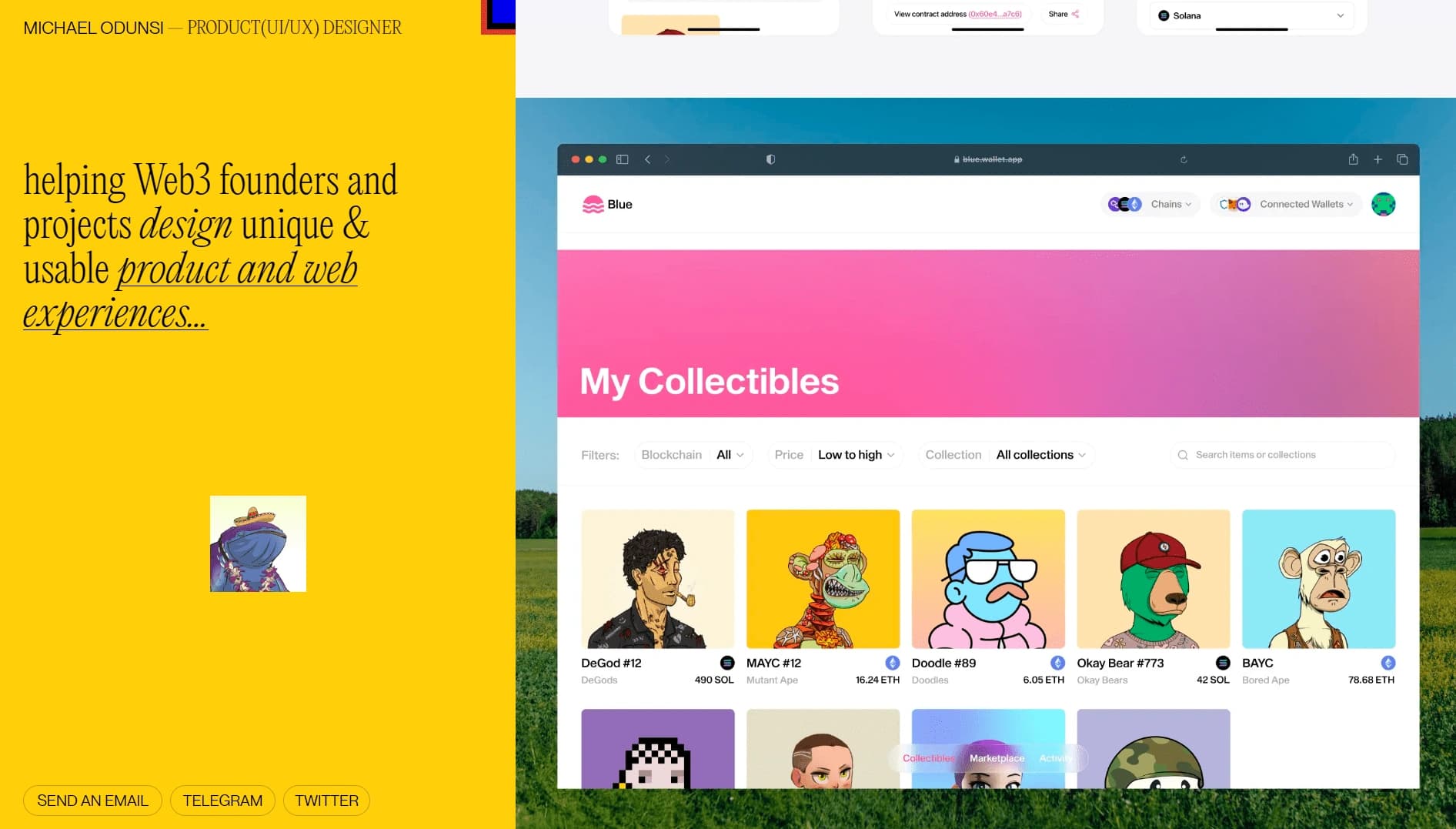 Odunsi's portfolio in yellow theme