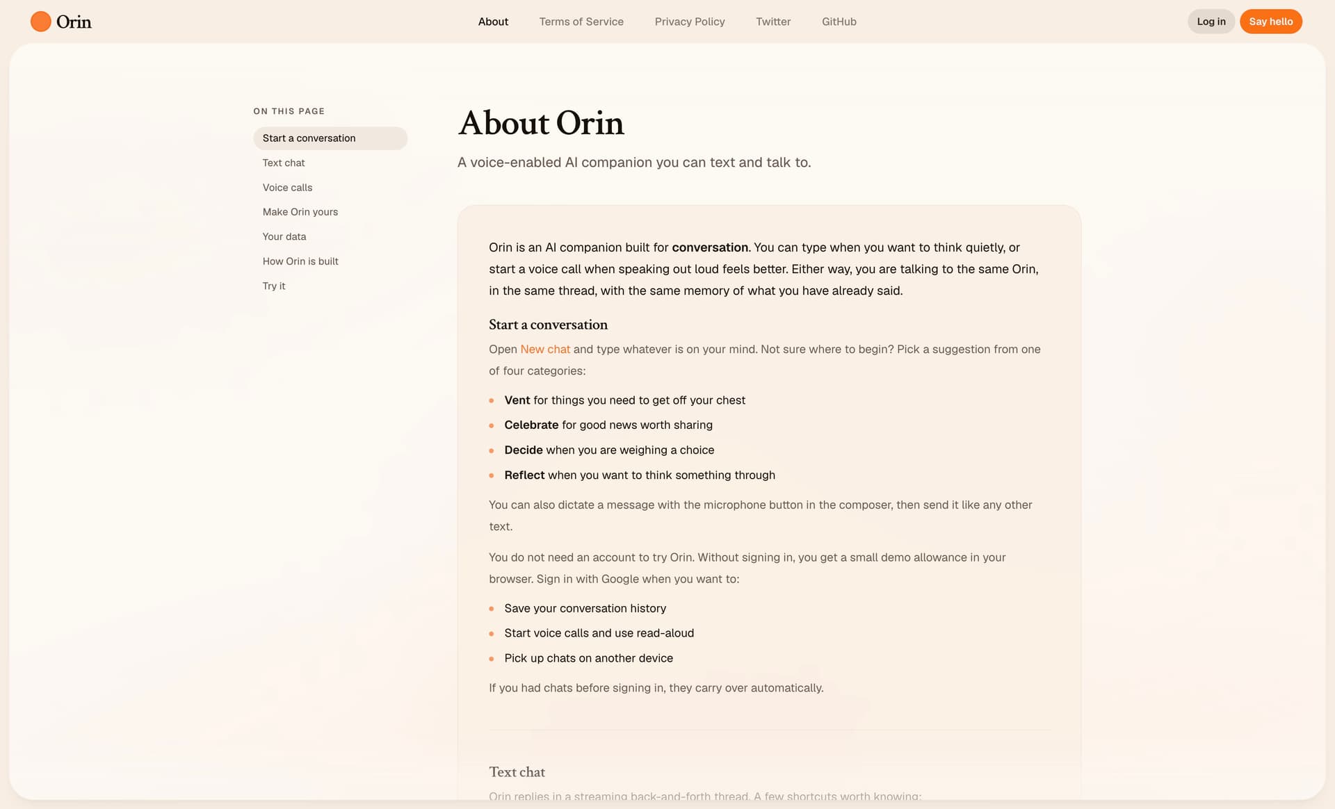 About Orin page
