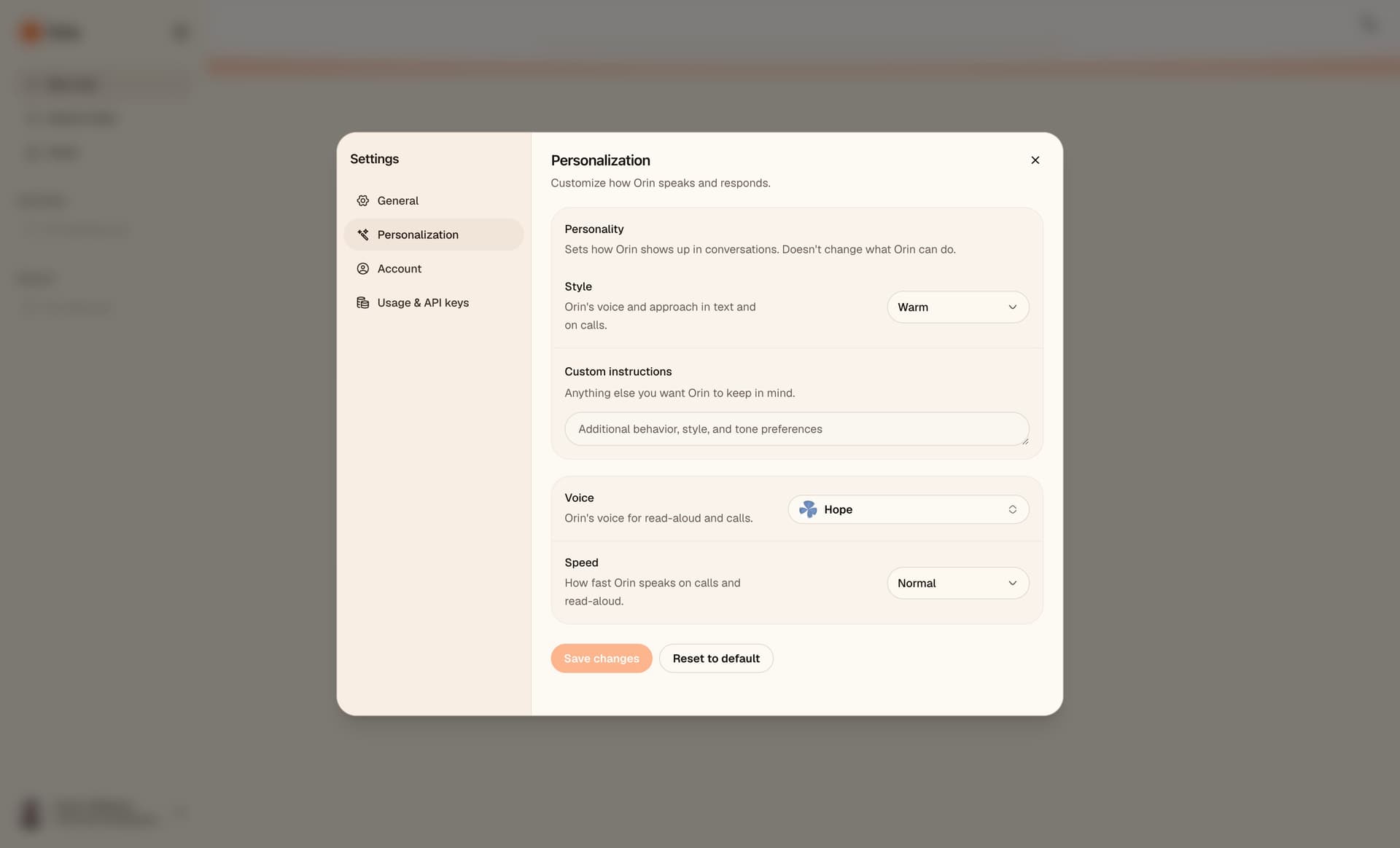 Personalization settings