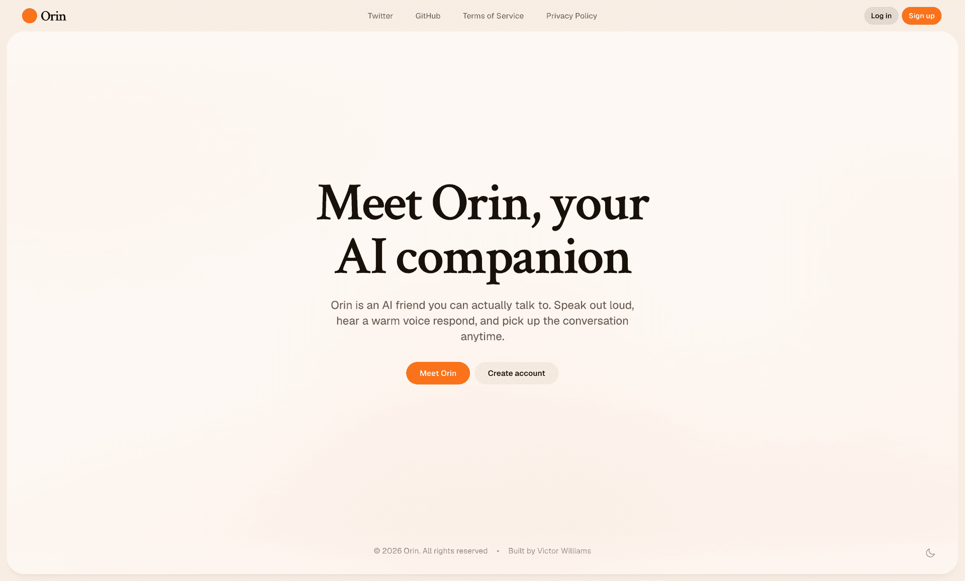 Orin landing page light mode