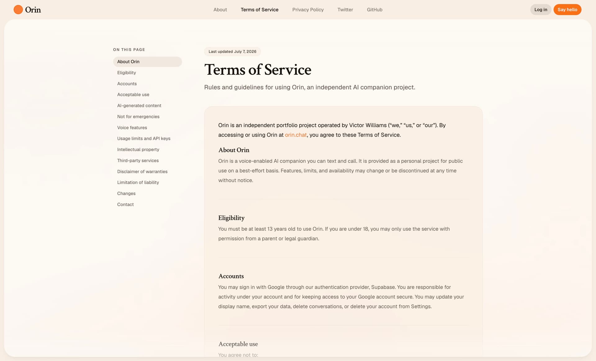 Terms of Service page