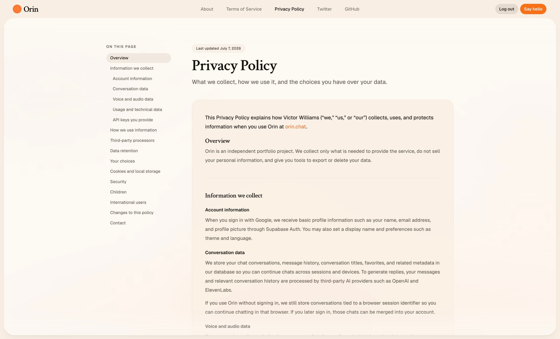 Privacy Policy page