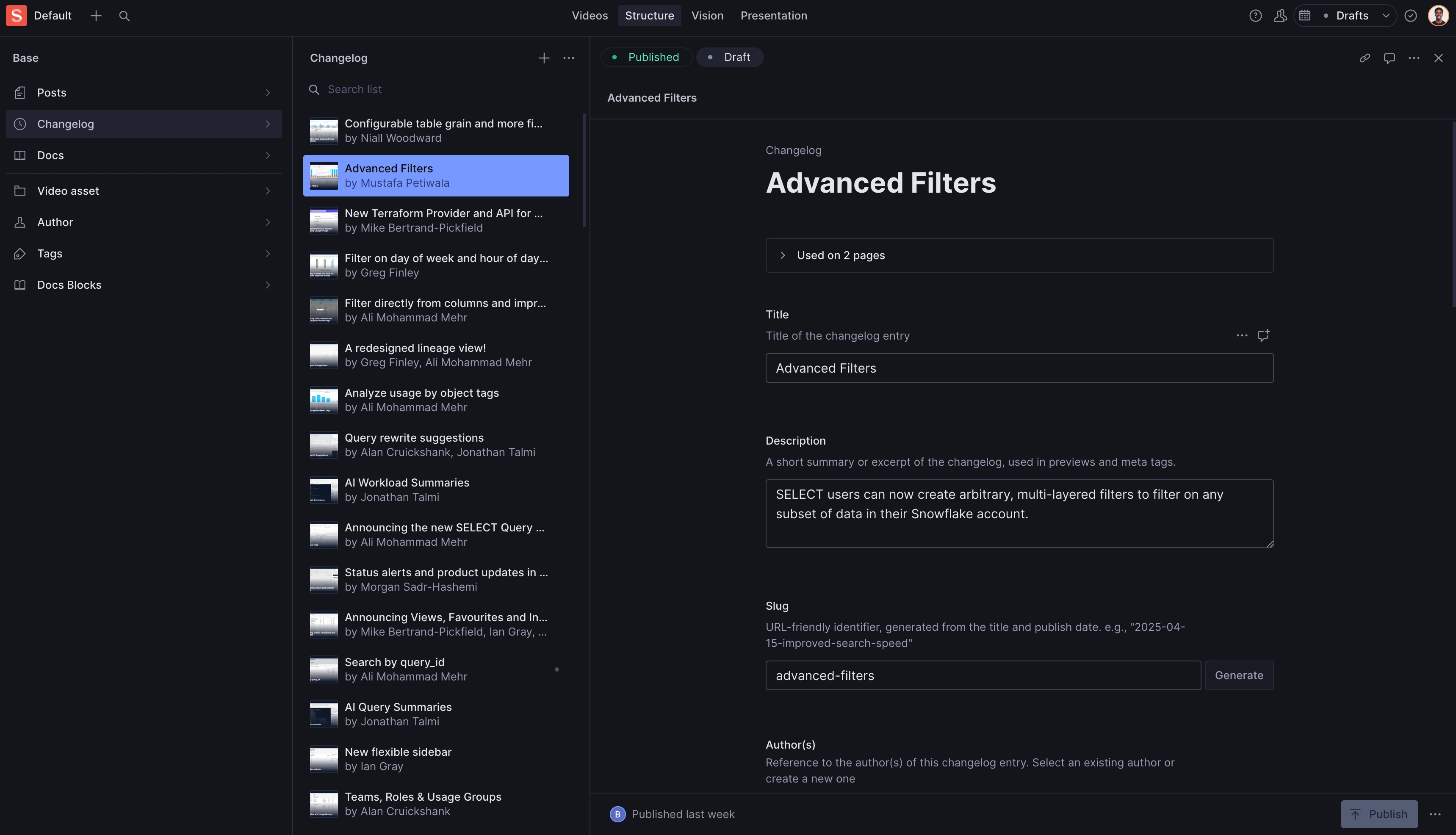 Sanity studio structure tab